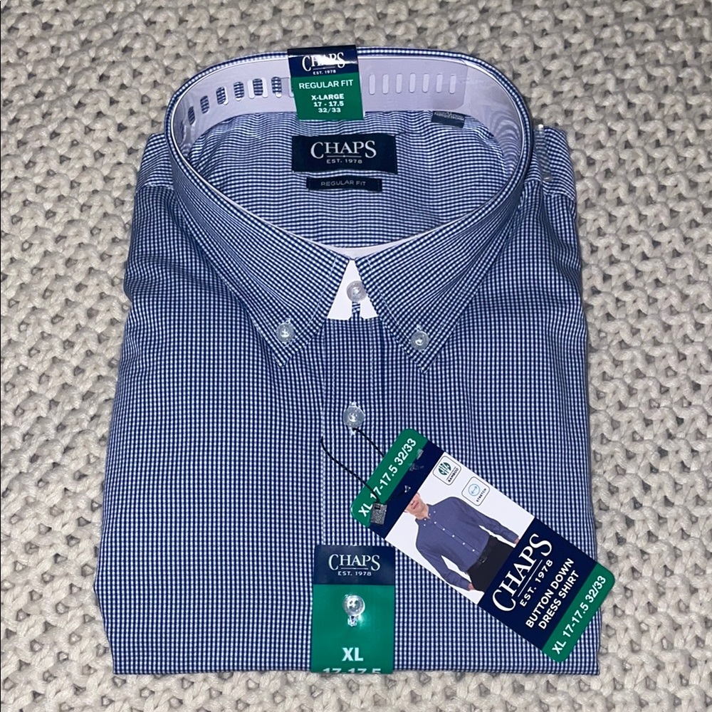 Chaps Blue Casual Button Down Shirt Crisp Cotton Blend